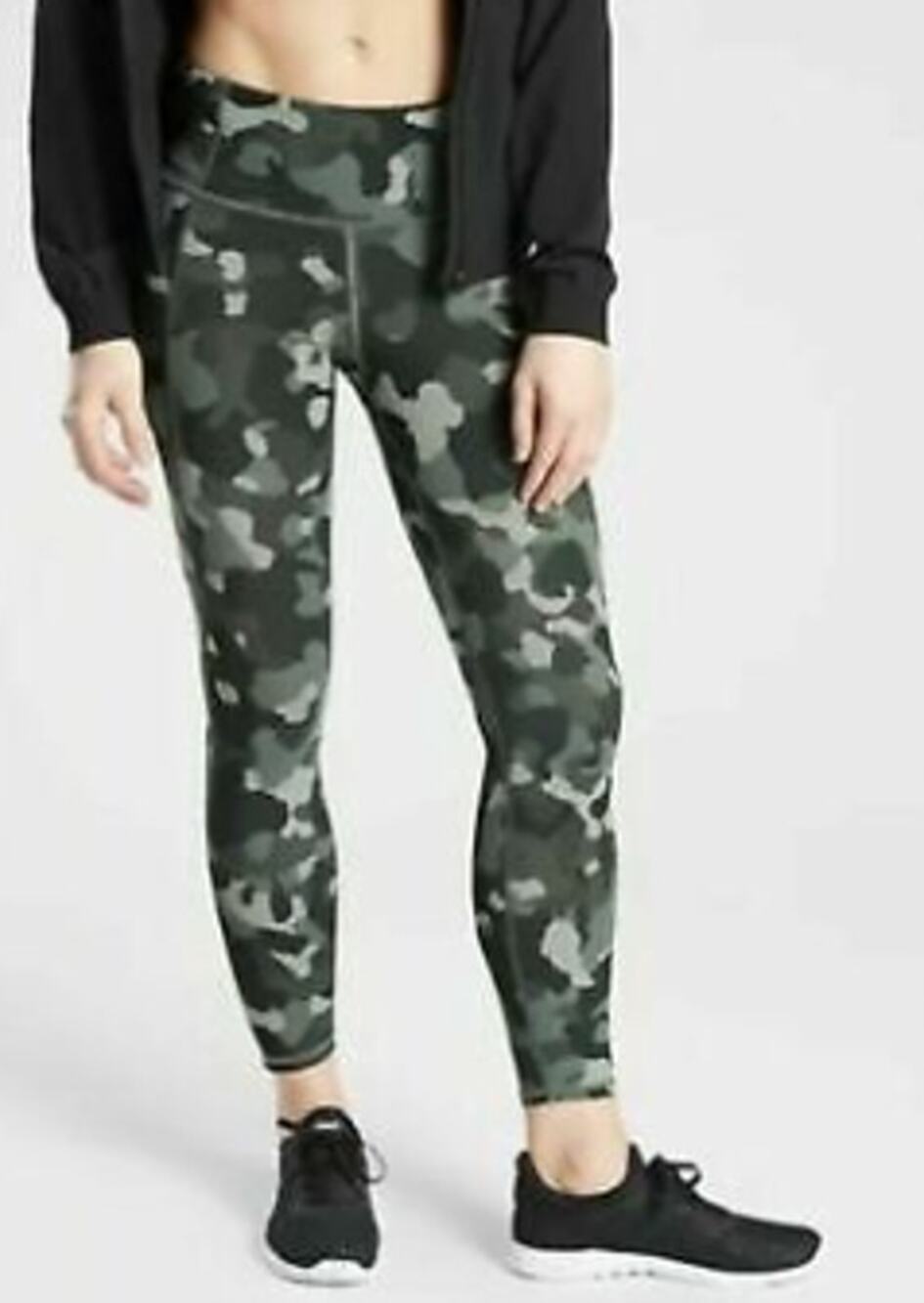 Athleta Lightning Stash Pocket Olive Camo Size XS